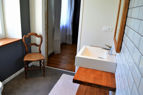 bathroom with shower in room negrette Le Manoir Souillac